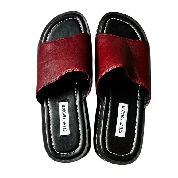 Steve Madden Clog Slip Ons Size 9 Burgundy Leather Upper Open Toe‎ - Picture 1 of 11
